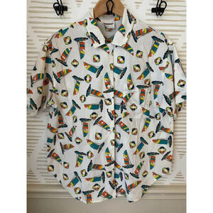 Suburban Women’s 14 Nautical Sailboat Vintage 90s USA Cotton Button Up Shirt